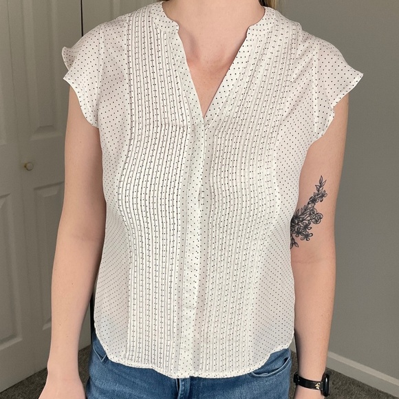 Short Sleeve Polka Dot Button Up Blouse - Picture 1 of 3